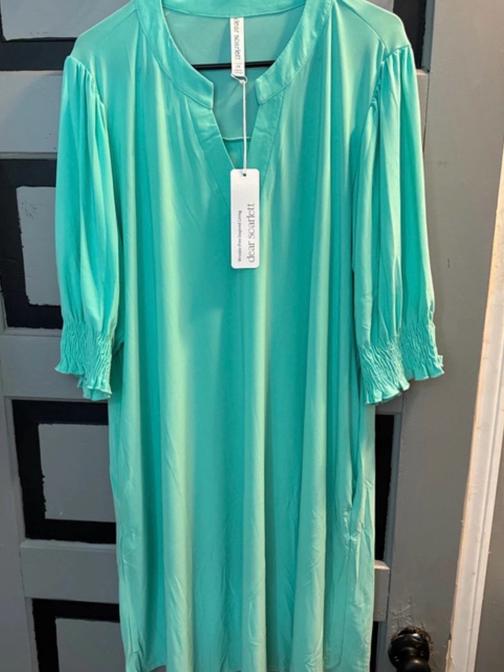 Scarlett Aqua Midi Dress with Smocked 3/4 Sleeves